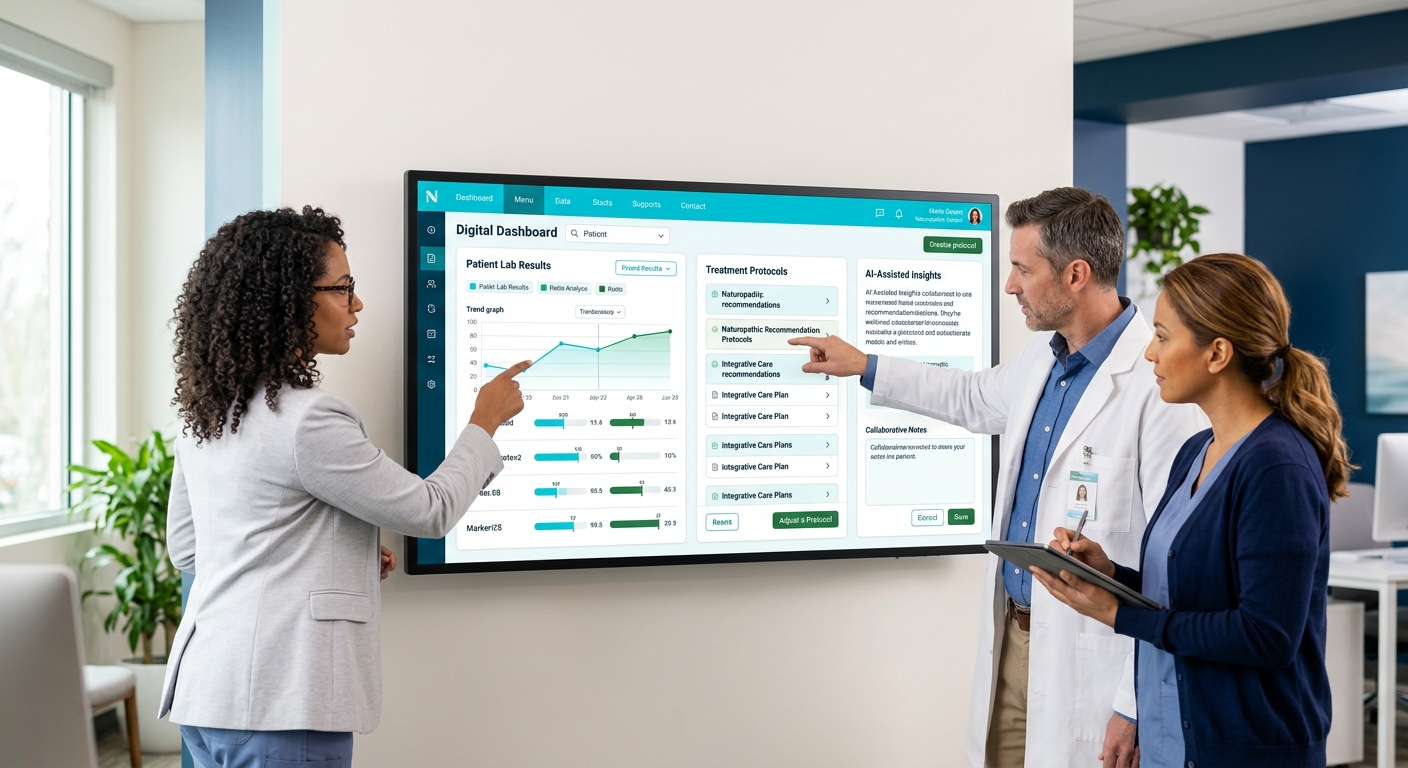 Doctors collaborating on Optiroot dashboard